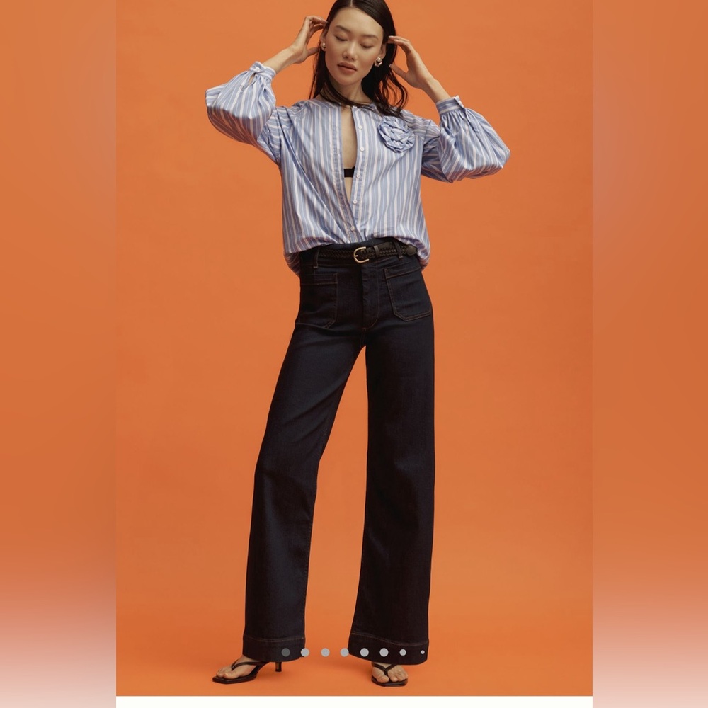 Anthropologie Maeve high rise Jeans dark blue denim with stretch 27 NWOT